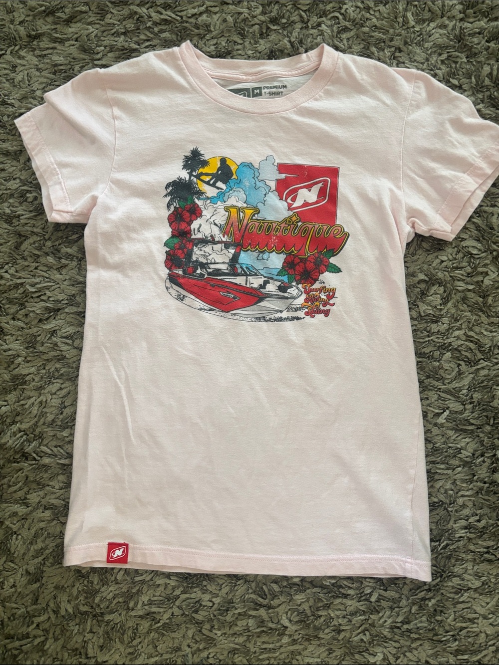 Pink Tee with Red Nautical Boat Graphic
